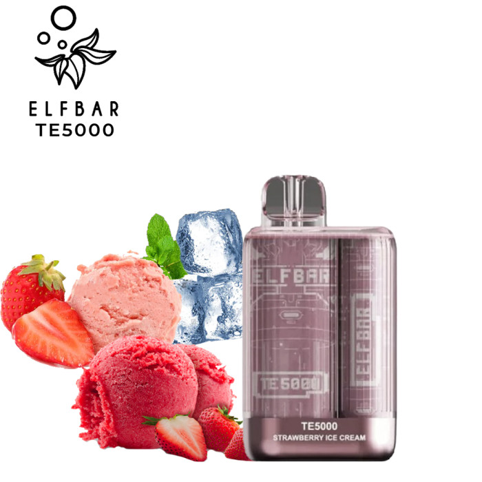Одноразова електронна сигарета Elf Bar (Ельф Бар) Полуничне Морозиво (Strawberry Ice Cream) - 5000 тяг (TE) 