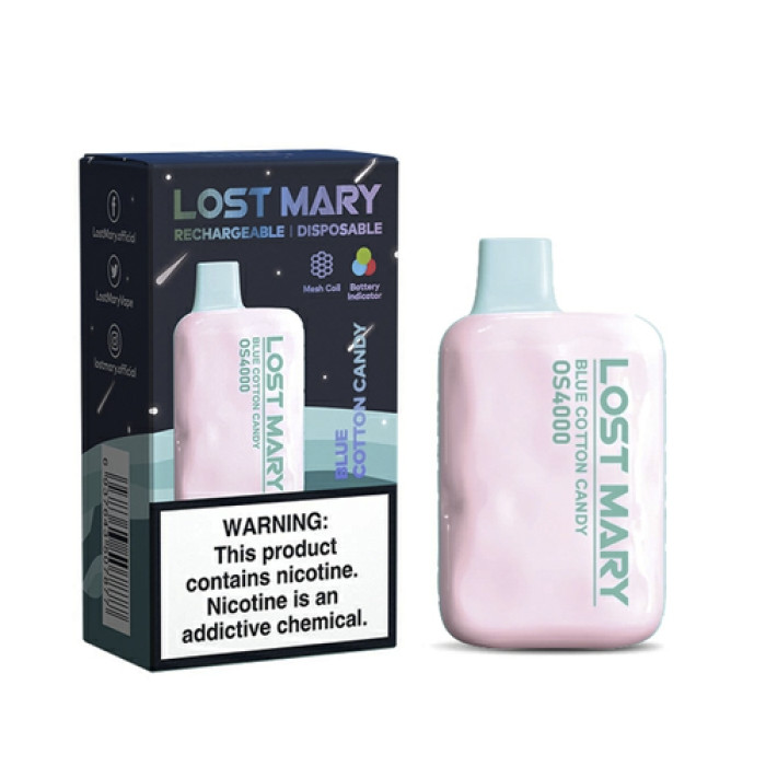 Одноразова електронна сигарета Lost Mary (Лост Мері) OS4000 Солодка Вата (Blue Cotton Candy) - 4000 тяг